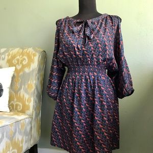 Cold Shoulder Floral Flirty Bird Dress w/Tie